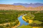 USA, Texas, Big Bend National Park. Landscape with Rio Grande River and Chisos Mountains. Art Print